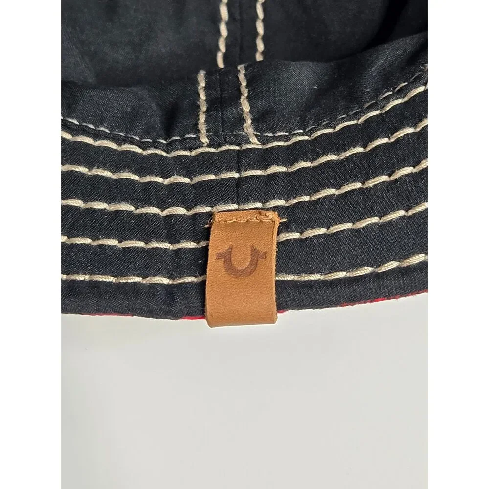 True Religion Buffalo Plaid Reversible Bucket Hat | Unisex OSFM | Red Black